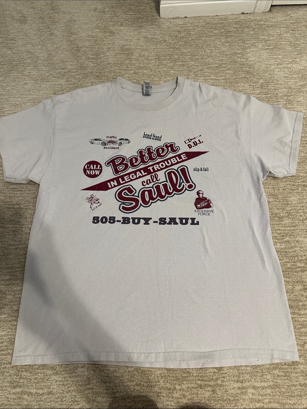 Gildan Gray Tee with Burgundy Better Call Saul Graphic- Size XL
